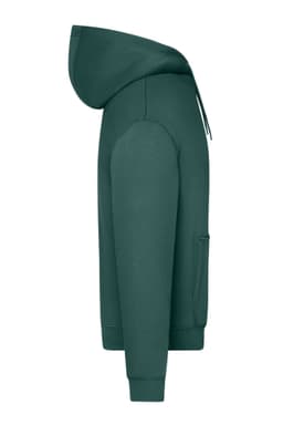 An oversized unisex hoodie in a deep green colour, featuring a hood and a front pocket. It has a logo.