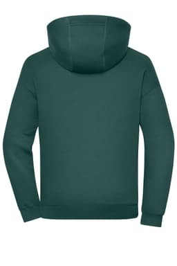 An oversized unisex sweat hoody in a deep green colour, featuring a large hood and long sleeves.