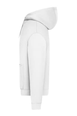 An oversized unisex sweat hoody in white, featuring a hood and long sleeves, with a logo on the front.