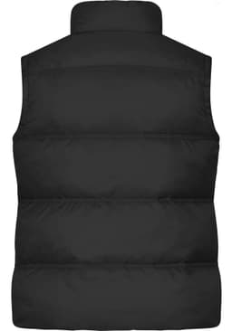 A black ladies' winter vest featuring a high collar and a quilted design. The back view is displayed.