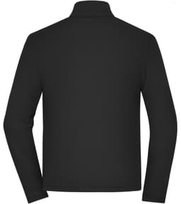 A black men's sports structured fleece jacket with long sleeves and a high collar, featuring a logo.