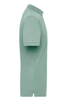 A green work polo shirt featuring a classic collar and short sleeves, with a logo on the front.