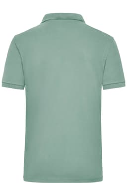 A green work polo shirt featuring a classic cut and a collar. The back view showcases its simple design.