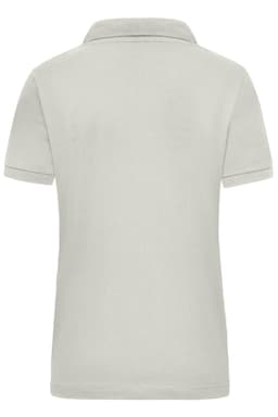 A light grey women's work polo shirt with a collar and short sleeves. It features a logo on the front.