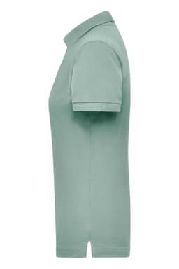 A green work polo shirt for women, featuring a classic collar and short sleeves, with a logo on the chest.