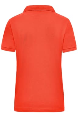 A women's work polo shirt in bright orange, featuring a classic polo collar and no visible branding.