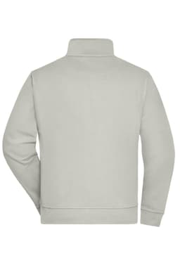 A grey workwear sweat jacket with a high collar and a plain back view. It features a logo on the back.