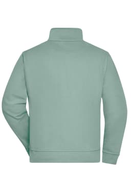 A mint green Workwear Sweat Jacket featuring a high collar and a solid design with a logo on the back.