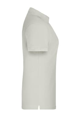 A light grey ladies' polo shirt in a side view, featuring a collar and short sleeves. The shirt includes a logo.