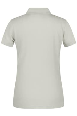 A light grey polo shirt for women with a classic collar and short sleeves. The back view shows a smooth, plain design.