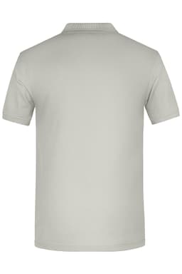 A light grey men's work polo shirt featuring a collar and a plain back. Includes an area for branding.