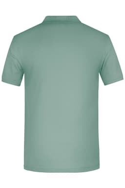 A mint green men's polo shirt featuring a back view and a logo design.