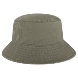 A green bucket hat with a wide brim and stitched detailing. The hat features ventilation holes and a logo.