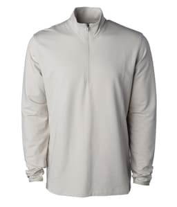 A light grey quarter zip long-sleeve top featuring a zippered collar and a plain design.