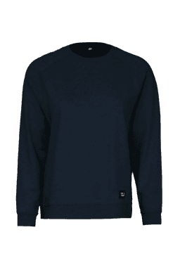 A navy sweatshirt featuring a simple design and a logo on the front. The material appears soft and comfortable.
