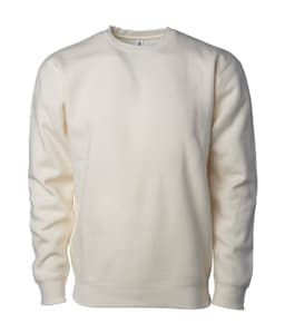 A heavyweight crew sweatshirt in a cream colour, featuring long sleeves and a simple design. It has a logo.