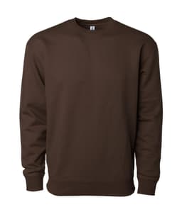 A brown men's heavyweight crew sweatshirt with long sleeves and a simple design, featuring a branding logo.