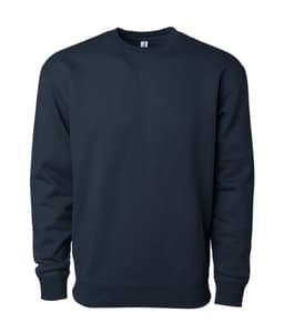 A navy blue heavyweight crew sweatshirt with long sleeves and a crew neckline, featuring a branding logo.