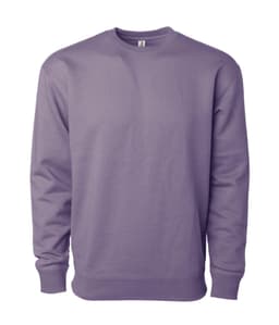 A heavyweight crew sweatshirt in a light purple colour, featuring a simple design and a branding logo.