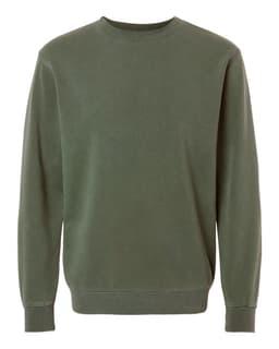 A unisex crew sweater in a muted olive green tone, featuring long sleeves and a crew neck design.