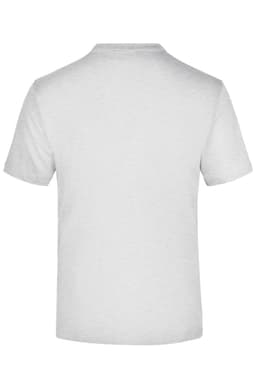 A plain white short-sleeve t-shirt featuring a back view. Includes a logo on the back.