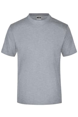 A grey short-sleeve t-shirt featuring a round neck and a logo on the label.
