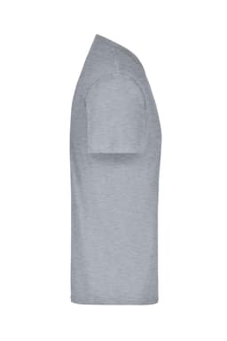 A grey t-shirt with short sleeves, displayed from the side. The shirt features a branding logo.