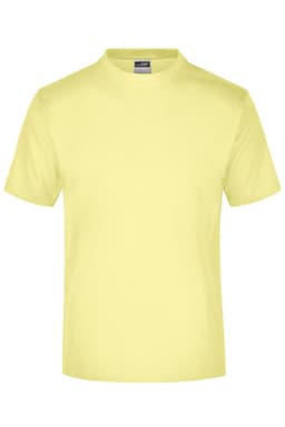 A plain yellow T-shirt with a classic crew neck and short sleeves, featuring a brand logo on the label.