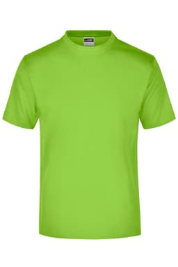 A short-sleeved T-shirt in vibrant lime green with a crew neck design and a brand logo inside the neckline.