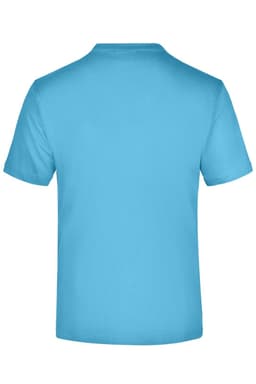 A short-sleeved t-shirt in a bright blue colour with a minimalistic design and a logo on the back.