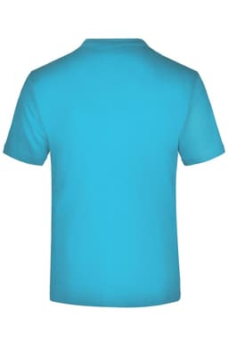 A two-toned blue t-shirt with a simple design and a logo on the back.