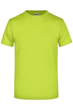A bright lime green T-shirt with a crew neck and short sleeves. The shirt features a logo on the tag.