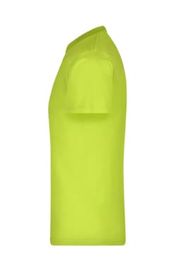 A bright yellow t-shirt with short sleeves and a crew neckline, featuring a logo.