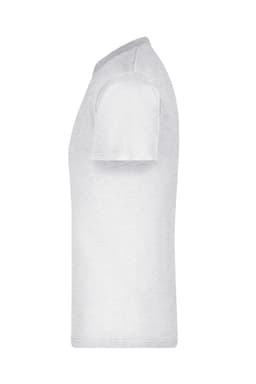 A white t-shirt displayed from the side, featuring short sleeves and a simple design. The shirt has a logo.
