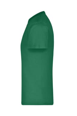 A green t-shirt displayed from the side, featuring short sleeves and a solid design. It has a logo on the fabric.