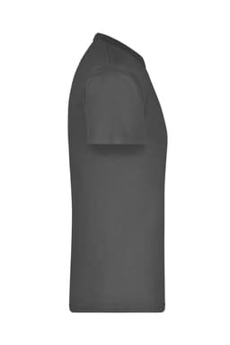 A grey t-shirt featuring a simple design and a logo on the side.