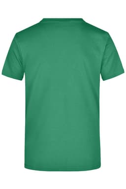 A green t-shirt displayed from the back, featuring a plain design without visible logos or text.