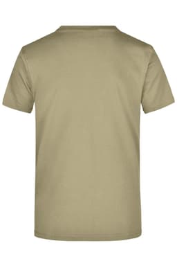 A light olive green t-shirt with a simple design, featuring a blank back and a logo.
