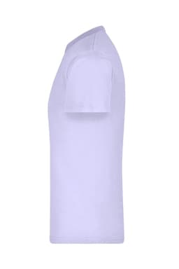 A light purple t-shirt displayed from the side, featuring short sleeves and a simple design with a logo.