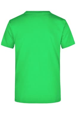 A bright green T-shirt with a simple design and no visible branding, shown from the back.
