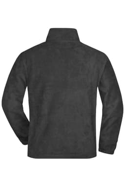 A black half-zip fleece jacket with a collar and a smooth texture. The back view is showcased.