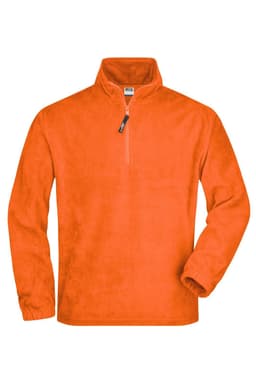 An orange Half-Zip Fleece jacket with a stand-up collar and long sleeves, featuring a zipped front and a logo.
