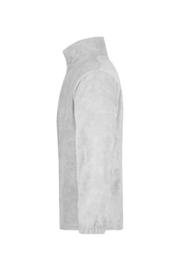 A grey half-zip fleece jacket with a stand-up collar and long sleeves. It features a branding logo.