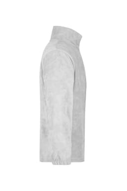 A light grey half-zip fleece jacket with a high collar and long sleeves. It features a logo on the side.