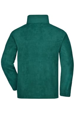 A polar fleece jacket in teal, featuring a high collar and a back view, with a logo present.