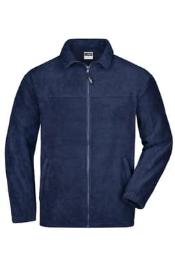 A navy blue Full-Zip Fleece jacket with a zip-front and two pockets; features a logo on the chest area.