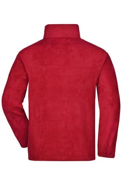 A red full-zip fleece jacket with a high collar and long sleeves, featuring a plain back design.
