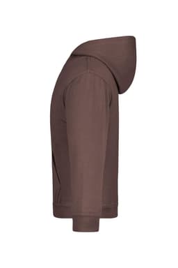 A brown hooded sweatshirt for juniors, featuring a hood and long sleeves. It has a logo on the front.