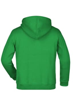 A green hooded sweatshirt with a plain design, featuring a hood and long sleeves.