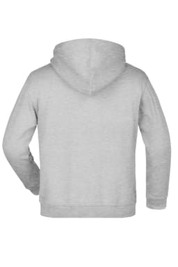 A grey hooded sweatshirt for juniors, featuring a back view and a simple design with a logo.